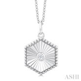 1/20 ctw Hexagon fluted medallion Round Cut Diamond Pendant With Chain in 10K White Gold